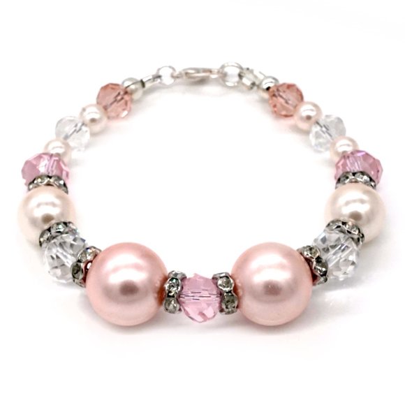 Bracelet with pink pearl beads and crystals. - Picture 2 of 2